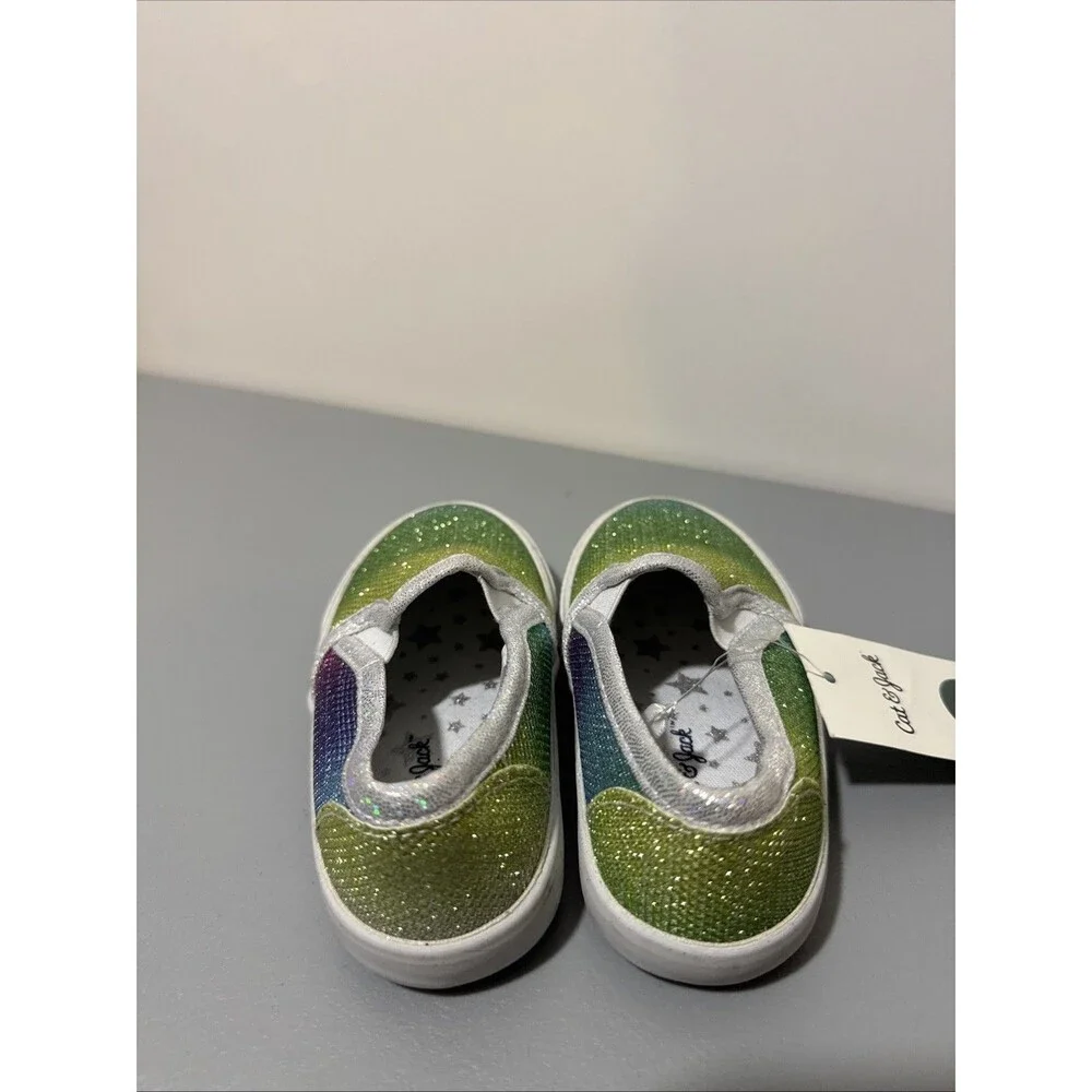 Cat & Jack Girl's Children Shoes Slip On Multi Color Green Size 7